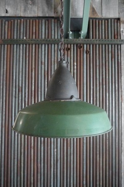 画像1: アンティーク　ホーロー吊り下げランプ (1)