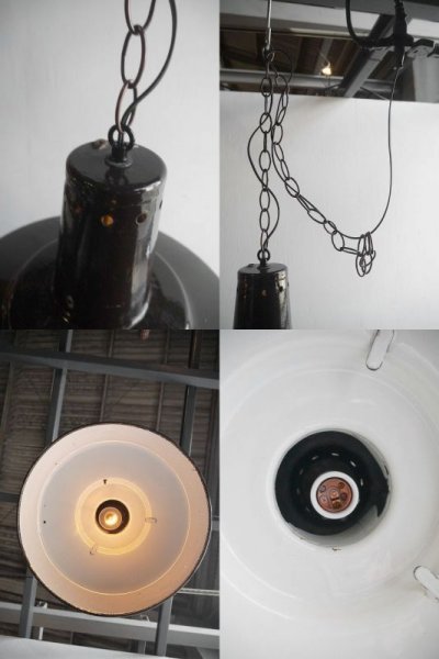 画像3: アンティーク インダストリアル ホーロー吊り下げランプ