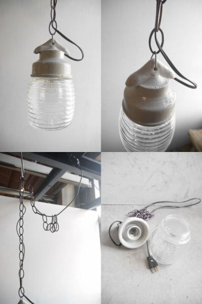 画像3: アンティーク　陶器×ガラス　吊り下げランプ  B