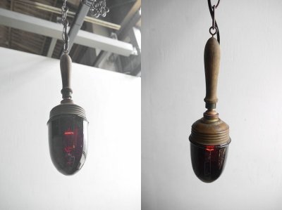 画像1: アンティーク　ウッド×ガラス　吊り下げランプ 　