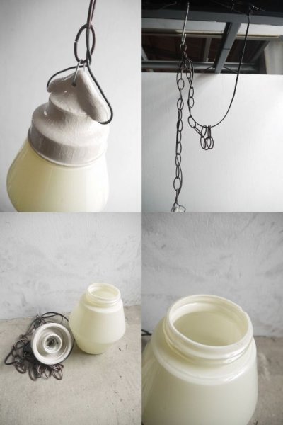 画像3: アンティーク　陶器×ガラス　吊り下げランプ B