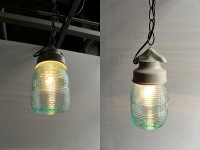 画像1: アンティーク　陶器×ガラス　吊り下げランプ A
