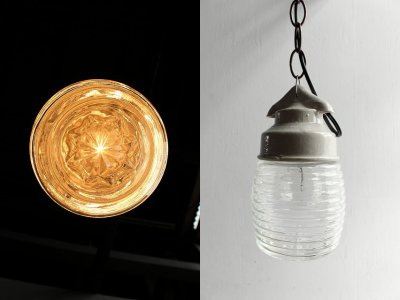 画像2: アンティーク　陶器×ガラス　吊り下げランプ B