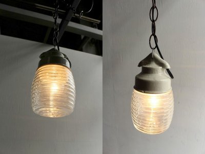 画像1: アンティーク　陶器×ガラス　吊り下げランプ B