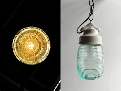 画像2: アンティーク　陶器×ガラス　吊り下げランプ A