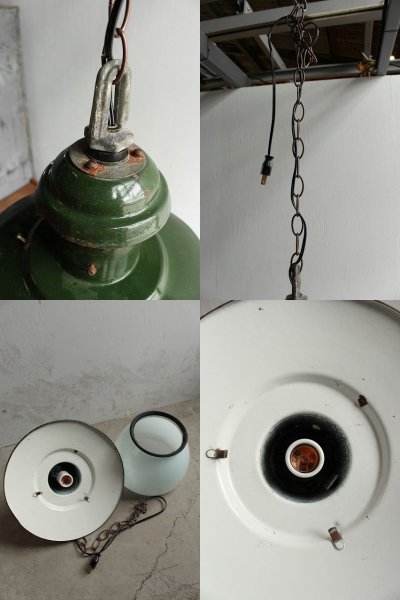 画像3: アンティーク　Ukraine製　インダストリアル  ホーロー×ガラス　吊り下げランプ